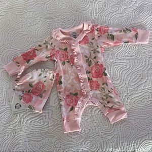 Gerber Newborn Floral Coveralls w/ Matching Hat